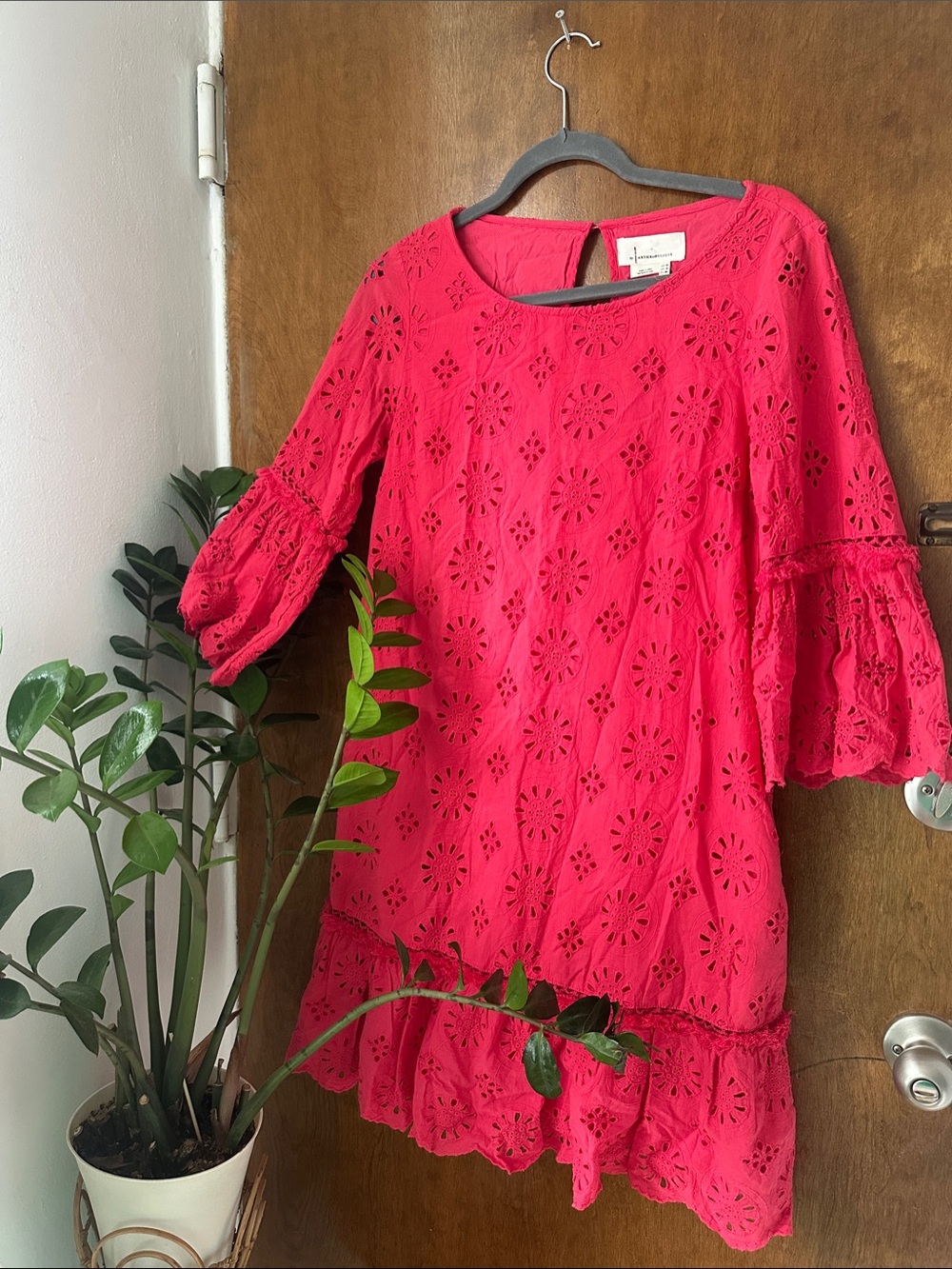 Anthropologie Eyelet Shift Dress in Hot Pink